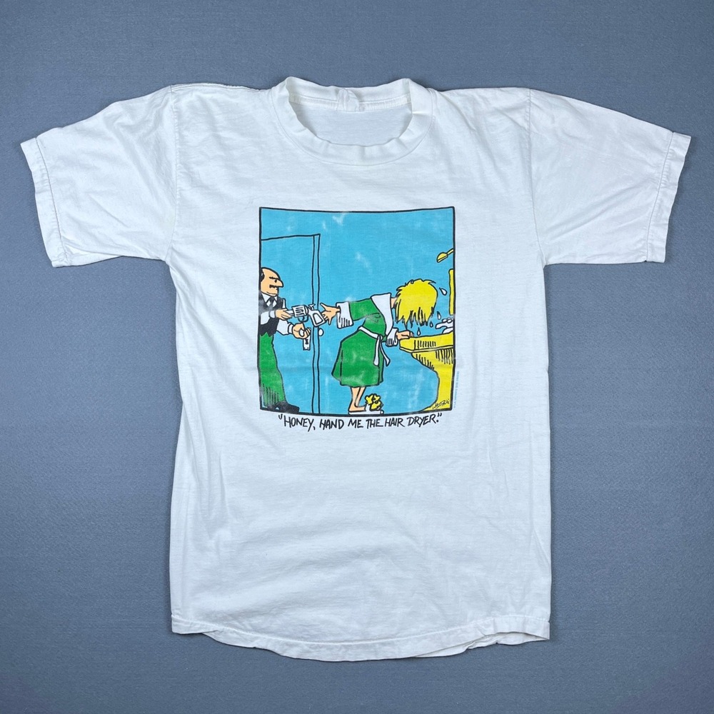 Vintage LA Imprints Honey Hand Me The Hair Dryer Graphic T-Shirt White Mens S